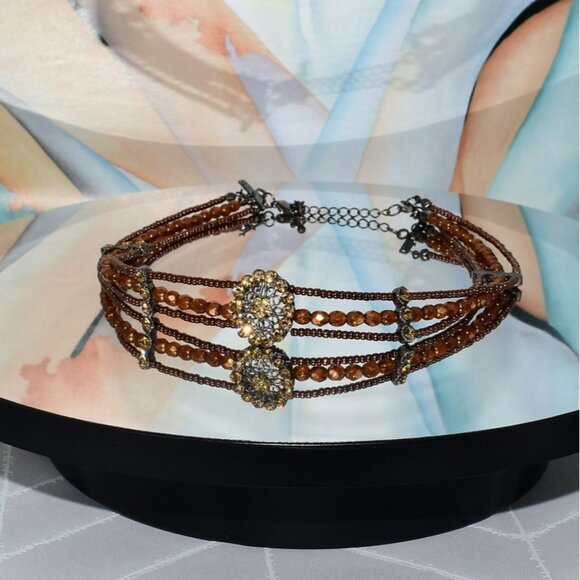 Multi Layer Medallion Pendant Beaded Choker Caroline C Estate Collection Piece - Picture 1 of 8